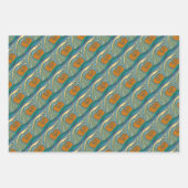 Blue Ocean Waves Nautilus Seashell Pattern Nouveau ラッピングペーパーシート (正面3)