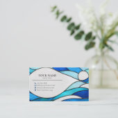 Blue Ocean Waves Stained Glass Business Card 名刺 (スタンド正面)