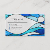 Blue Ocean Waves Stained Glass Business Card 名刺 (正面)