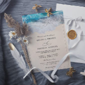 Blue Ocean Waves Tropical Beach QR Code Wedding 招待状