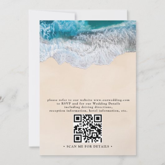 Blue Ocean Waves Tropical Beach QR Code Wedding 招待状 (裏面)