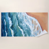 Blue Ocean Waves Watercolor ビーチタオル (正面)