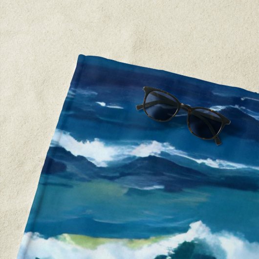 Blue Ocean Waves Watercolor ビーチタオル (インサイチュ)