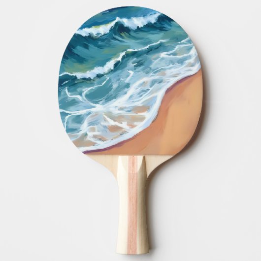 Blue Ocean Waves Watercolor 卓球ラケット (正面)