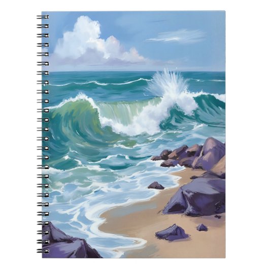 Blue Ocean Waves Watercolor Painting ノートブック (正面)