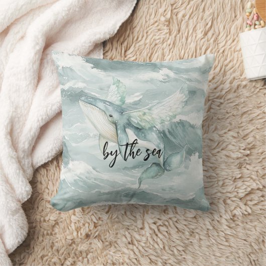 Blue Ocean Whale By the sea クッション (ブランケット)