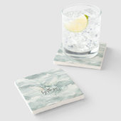 Blue Ocean Whale By the sea ストーンコースター (横)