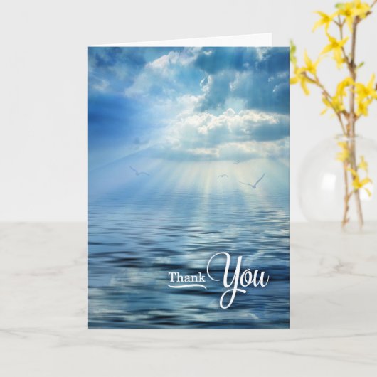 Blue Oceanview Sunlight and Seagulsありがとう カード (黄色い花)