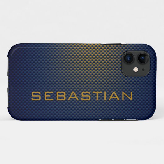 Blue Ocher炭素繊維のパーソナライズパターン(の模様が)ある Case-Mate iPhoneケース (裏面(横))