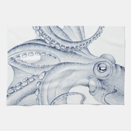 Blue Octopus Cephalopod Kraken Ink キッチンタオル (横)