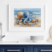 Blue Octopus Coastal Wall Art Print | Wall Poster ポスター