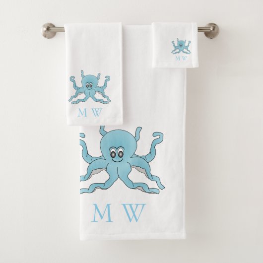 Blue Octopus Design Monogrammed バスタオルセット (インサイチュ)