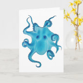 Blue Octopus Friend Birthday Card Kraken Sea Ocean カード (黄色い花)