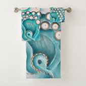 Blue Octopus Vintage Map Nautical Art バスタオルセット (インサイチュ)
