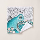 Blue Octopus Vintage Map Nautical Art バスタオルセット (ウォッシュタオル)
