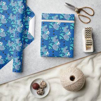 Blue Octopus with Bow Wrapping Paper ラッピングペーパー