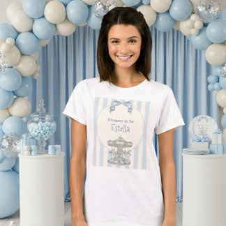 Blue Oh Boy Bow Carousel Watercolor Baby Shower Tシャツ