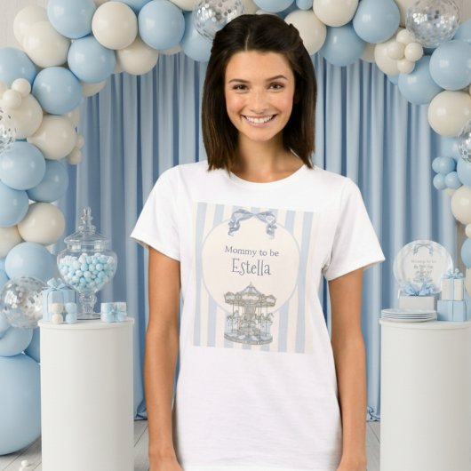 Blue Oh Boy Bow Carousel Watercolor Baby Shower Tシャツ