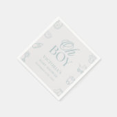 Blue Oh Boy Elegant Hand Drawn Baby Shower スタンダードカクテルナプキン (角)