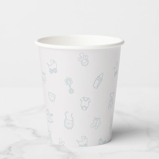 Blue Oh Boy Hand Drawn Minimal Baby Shower 紙コップ (裏面)