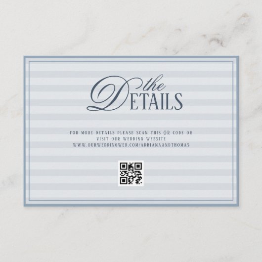 Blue Old Money Wedding QR code Details エンクロージャーカード (正面)