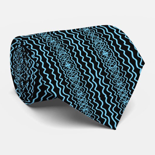 Blue On Black Curvy Twisty Line Drawing Pattern   ネクタイ (ロール)