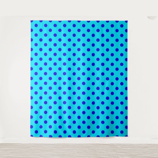 Blue On Cyan Polka Dots Pattern Design タペストリー (正面)