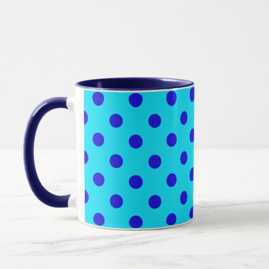 Blue On Cyan Polka Dots Pattern Design マグカップ (左)