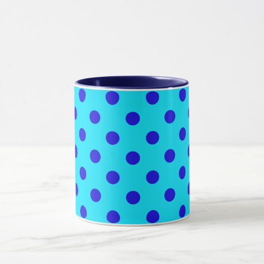 Blue On Cyan Polka Dots Pattern Design マグカップ (中央)