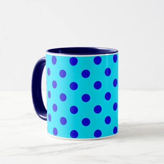 Blue On Cyan Polka Dots Pattern Design マグカップ (正面左)