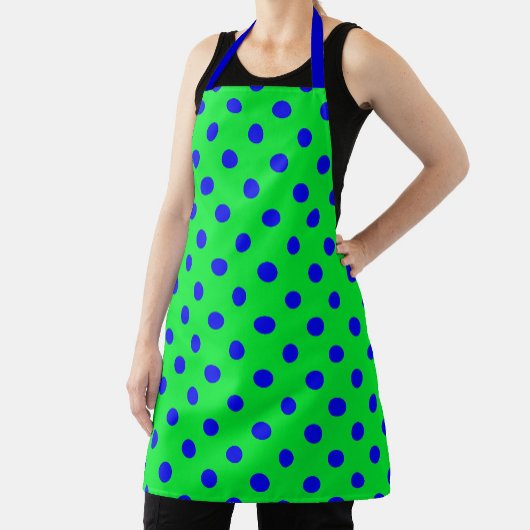 Blue On Green Polka Dots Pattern Design エプロン