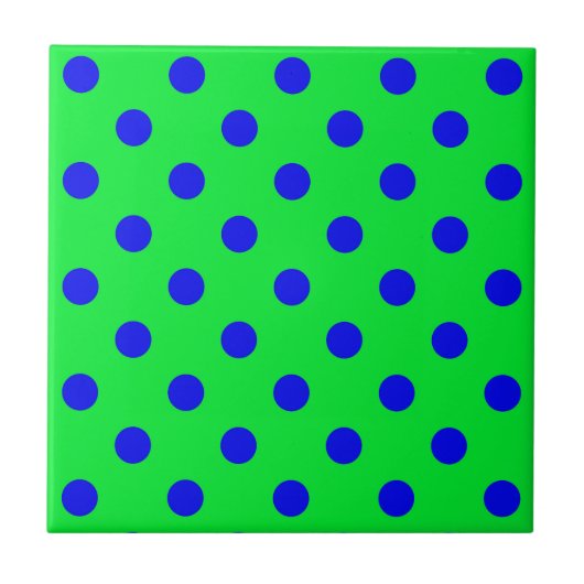 Blue On Green Polka Dots Pattern Design  タイル (正面)