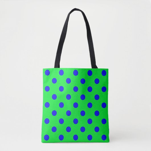 Blue On Green Polka Dots Pattern Design  トートバッグ (正面)