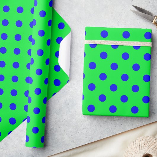 Blue On Green Polka Dots Pattern Design  ラッピングペーパー