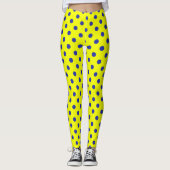 Blue On Yellow Polka Dots Pattern Design  レギンス (正面)