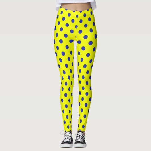 Blue On Yellow Polka Dots Pattern Design  レギンス (正面)