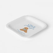 Blue One Golden Year Doodle Puppy Birthday ペーパープレート (傾斜あり)