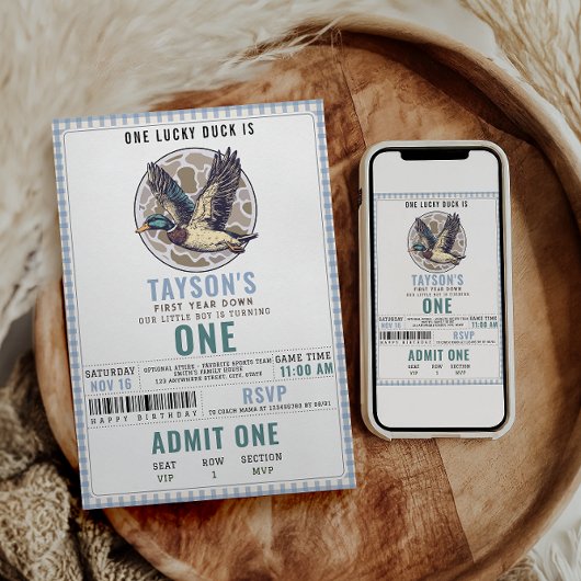 Blue One Lucky Duck 1st Birthday | Cute Duck 招待状