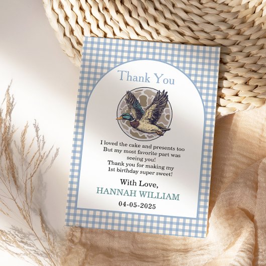 Blue One Lucky Duck 1st Birthday | Cute Rubber サンキューカード