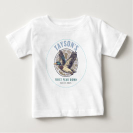 Blue One Lucky Duck 1st Birthday Party Cute Rubber ベビーTシャツ