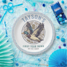 Blue One Lucky Duck 1st Birthday Party Cute Rubber ペーパープレート