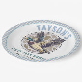 Blue One Lucky Duck 1st Birthday Party Cute Rubber ペーパープレート (アングル)