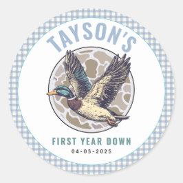 Blue One Lucky Duck 1st Birthday Party Cute Rubber ラウンドシール