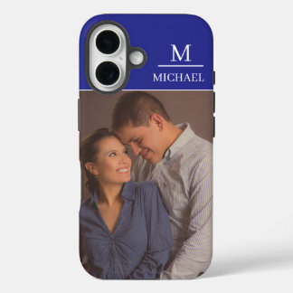 Blue One Photo with Name and Initial  iPhone 16ケース