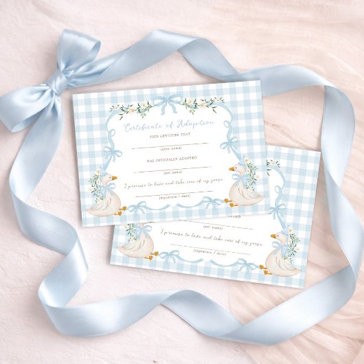 Blue One Silly Goose: Certificate of Adoption Card 招待状