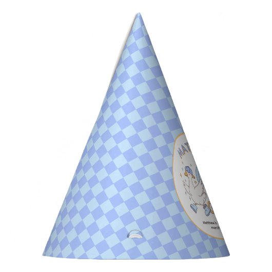 Blue One Silly Goose-Retro Boy First Birthday パーティーハット (左)