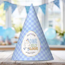 Blue One Silly Goose-Retro Boy First Birthday パーティーハット