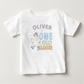 Blue One Silly Goose - Retro Boy First Birthday ベビーTシャツ (正面)