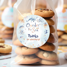 Blue Oneder the sea 1st birthday Thank you ラウンドシール