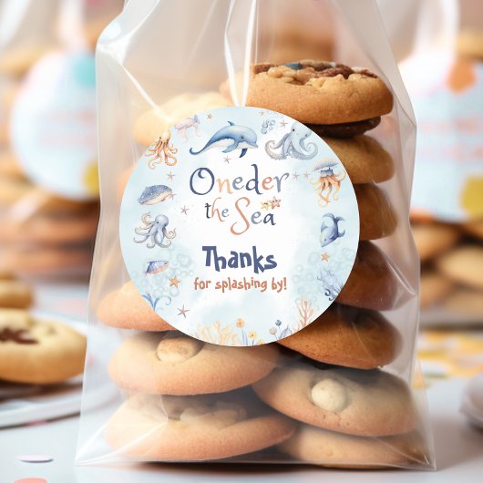 Blue Oneder the sea 1st birthday Thank you ラウンドシール